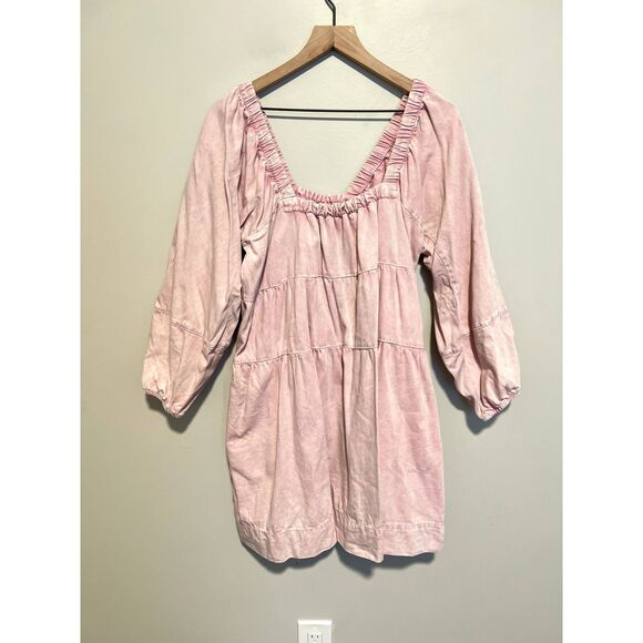 Free People Blue Jean Babydoll Mini Dress in Washed Pink Women's Size Small - Picture 3 of 10